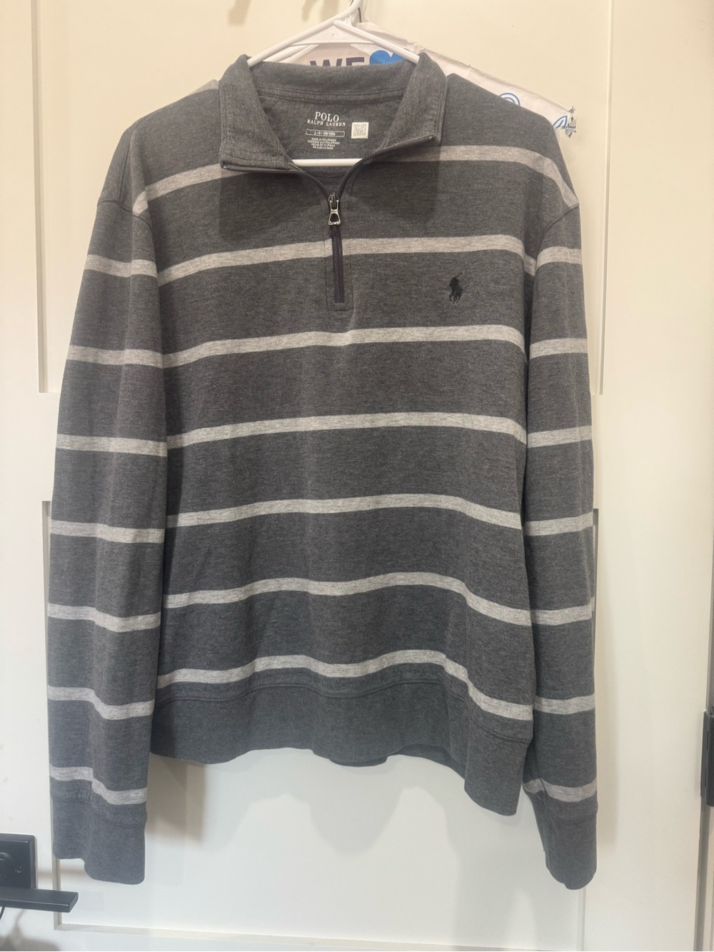 Polo by Ralph Lauren Lux Jersey knit Gray and white Striped Quarter-Zip